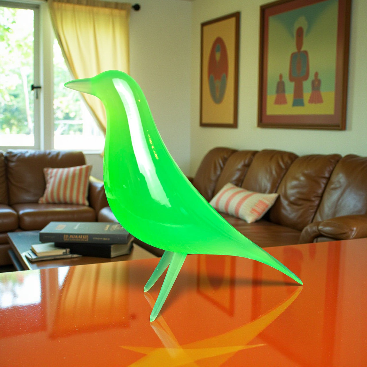 Mid Century Eames Styled Minimalist Bird Sculpture Atomic Emerald Green