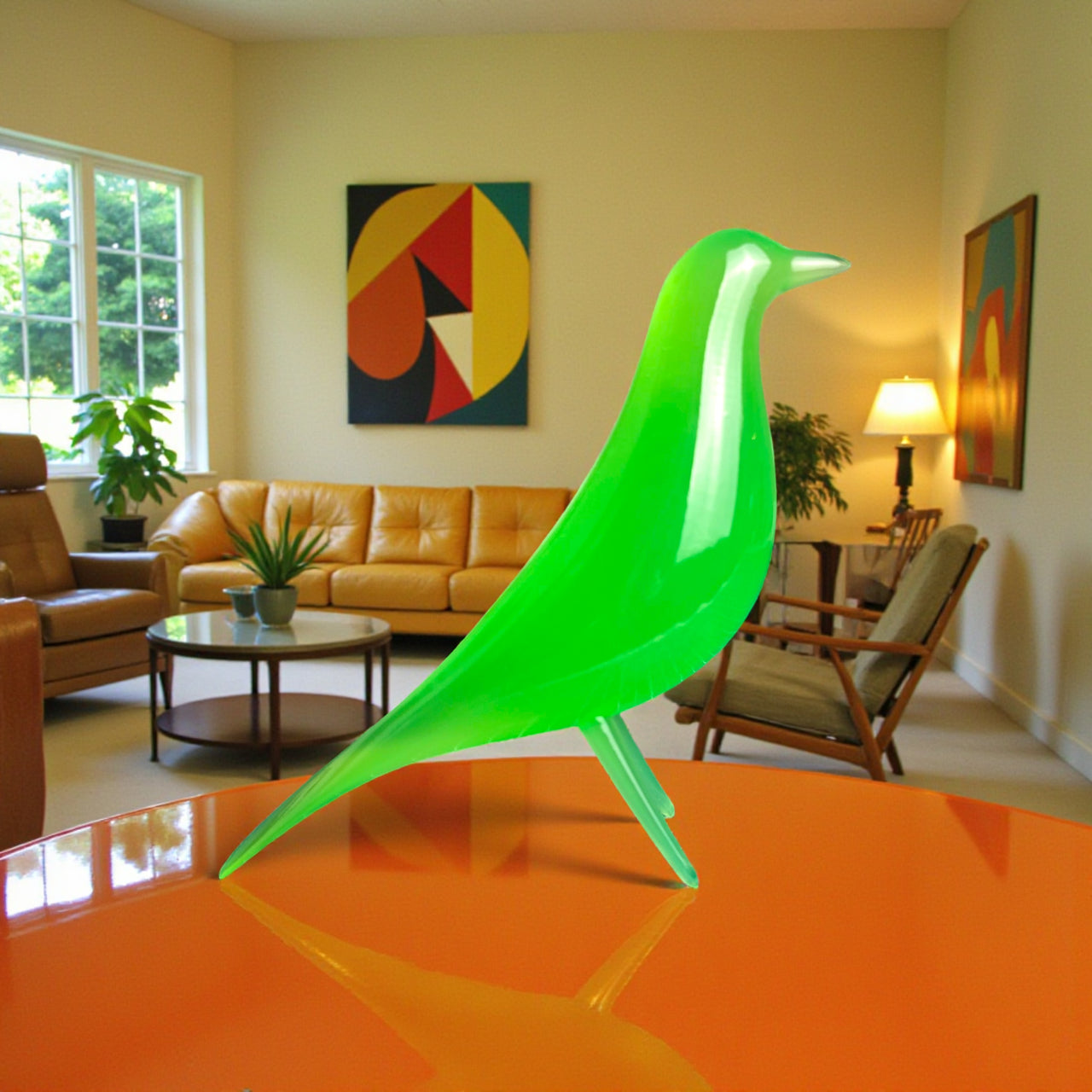 Mid Century Eames Styled Minimalist Bird Sculpture Atomic Emerald Green