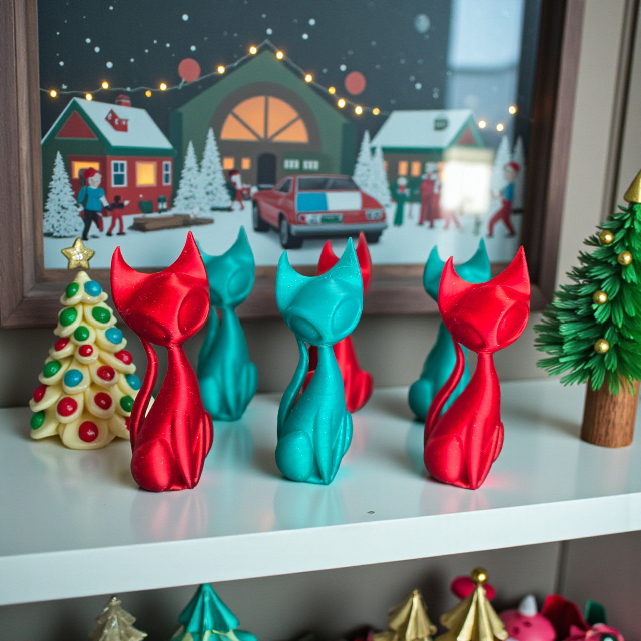 Holiday Atomic Cat Sculptures