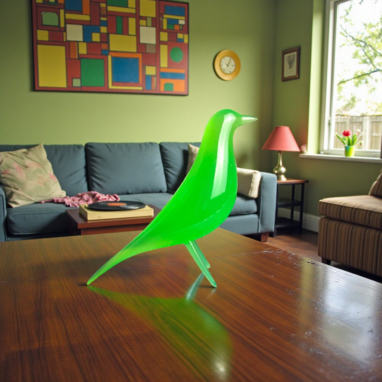Mid Century Eames Styled Minimalist Bird Sculpture Atomic Emerald Green