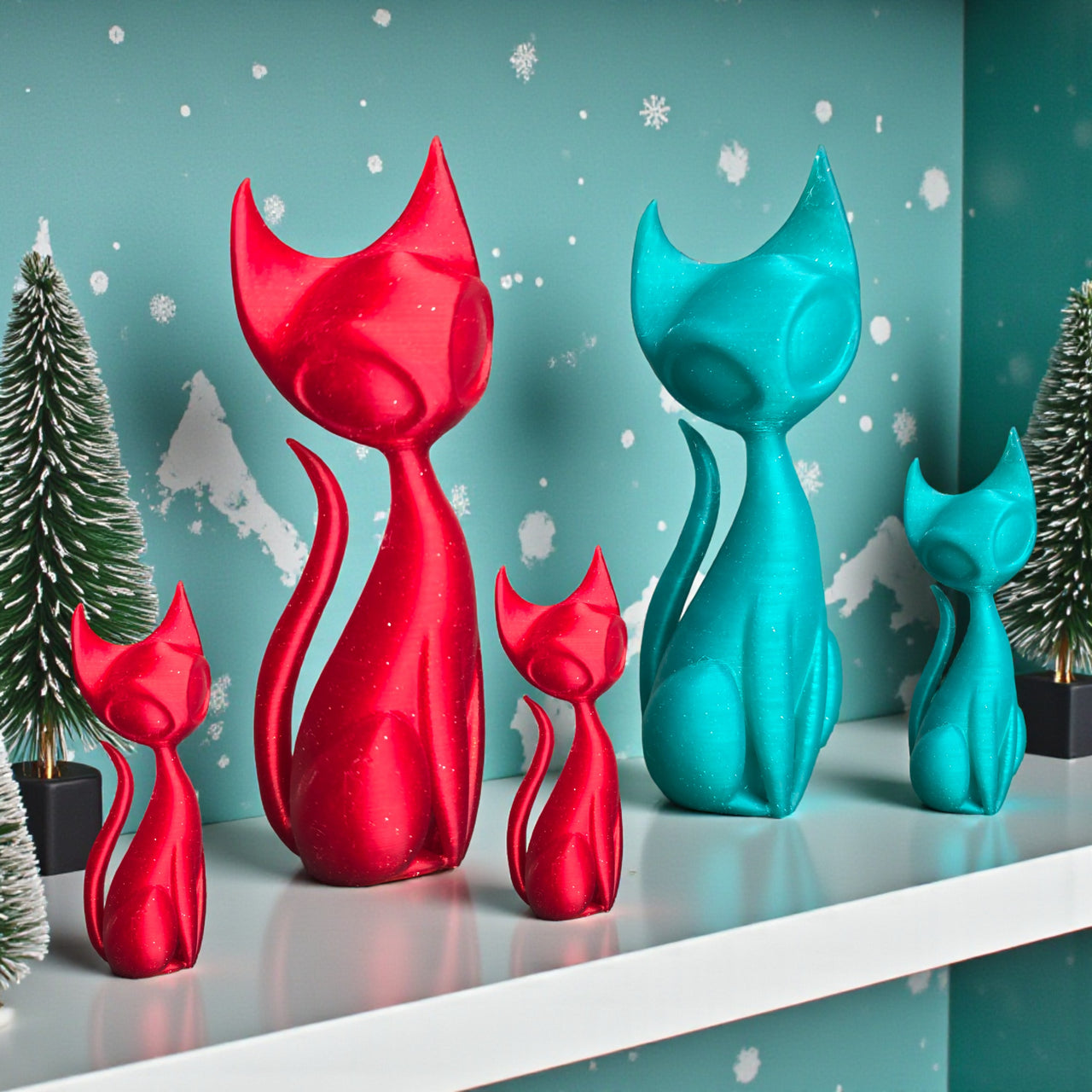 Holiday Atomic Cat Sculptures