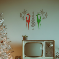 Holiday Retro Deer & Tree Diamond Starburst Wall Decor