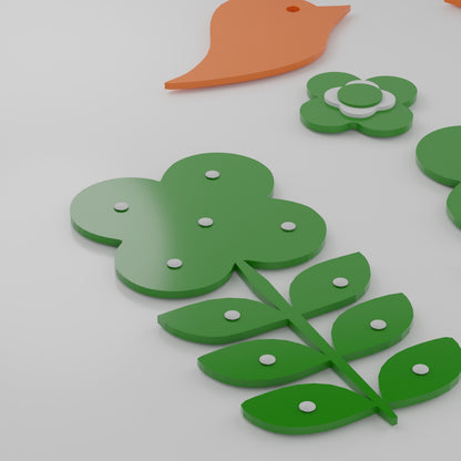 Retro 1970s Inspired Flower Power Bird Wall Decor Set