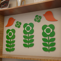 Retro 1970s Inspired Flower Power Bird Wall Decor Set