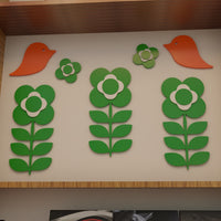 Retro 1970s Inspired Flower Power Bird Wall Decor Set