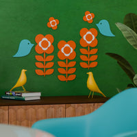 Retro 1970s Inspired Flower Power Bird Wall Decor Set