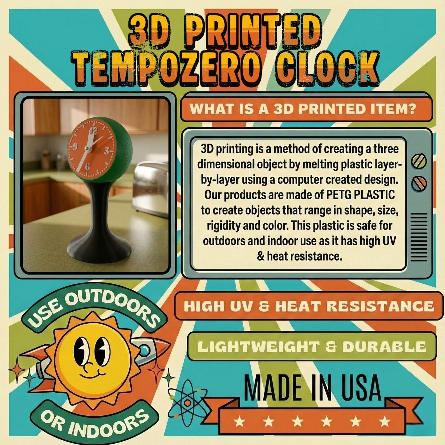 The Tempozero Space Age Tulip 1970s Styled Retro Pedestal Clock