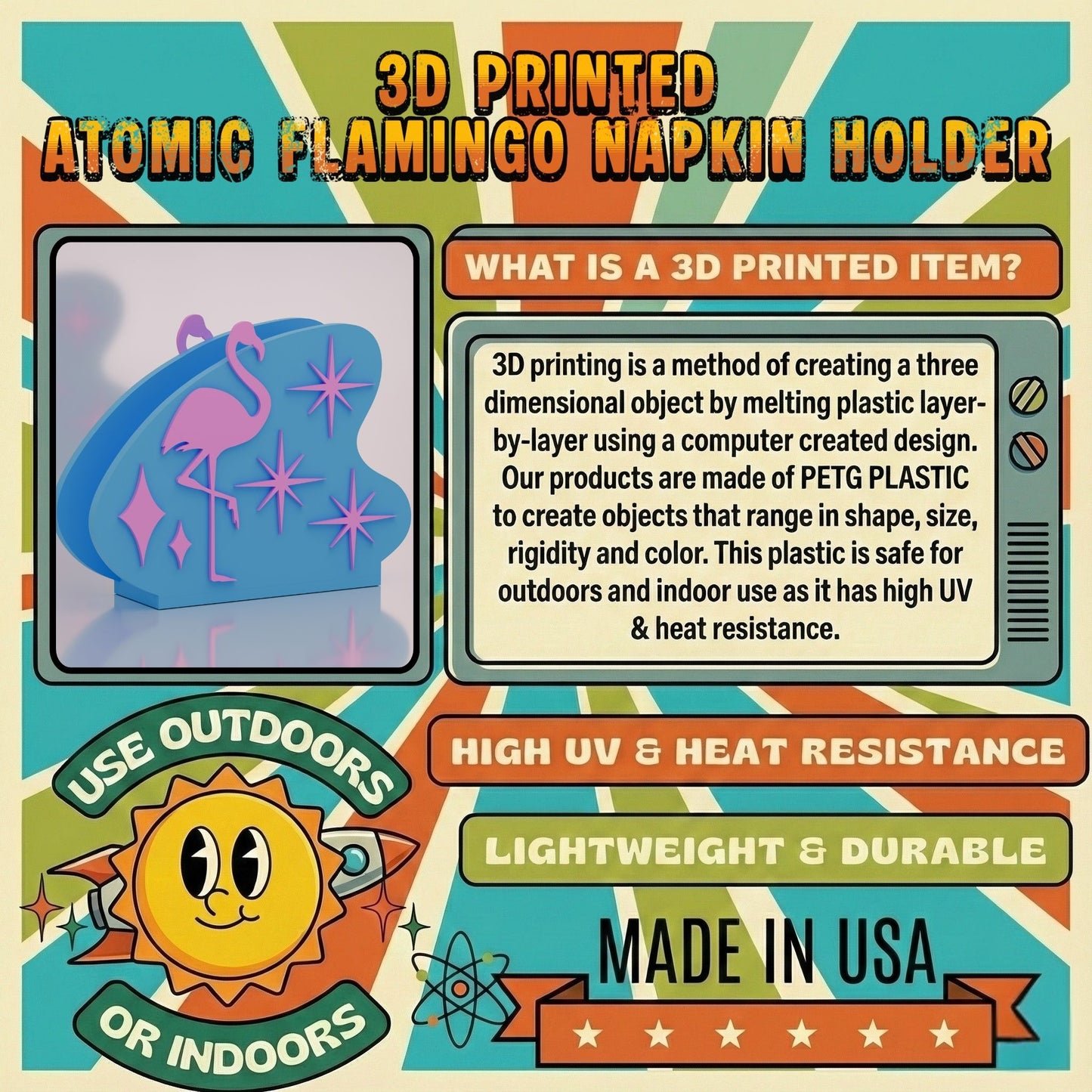Atomic Flamingo Retro Style Napkin Holder