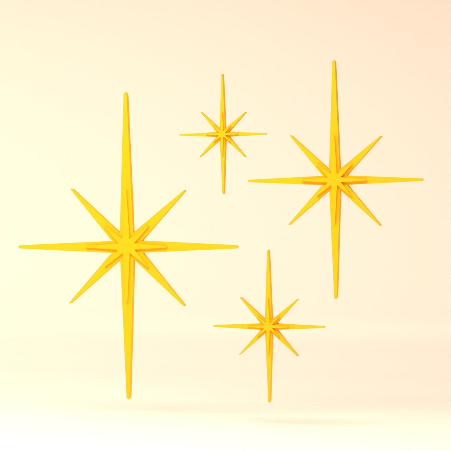 Mid Century Modern Elongated Starbursts Set of 4