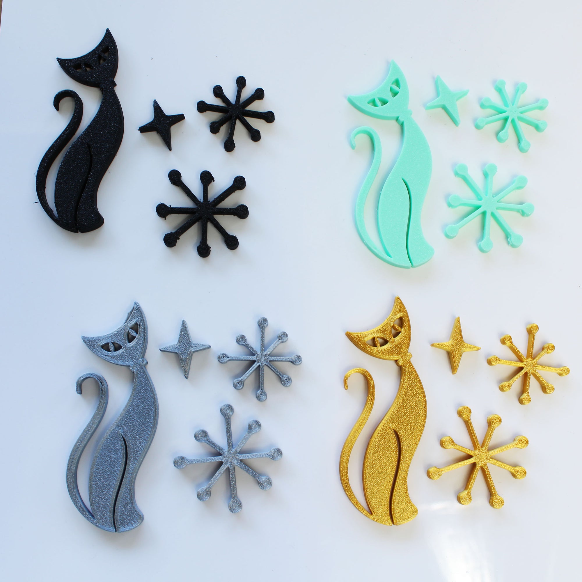 Midcentury Modern Vintage Style Atomic Cat Fridge Magnets