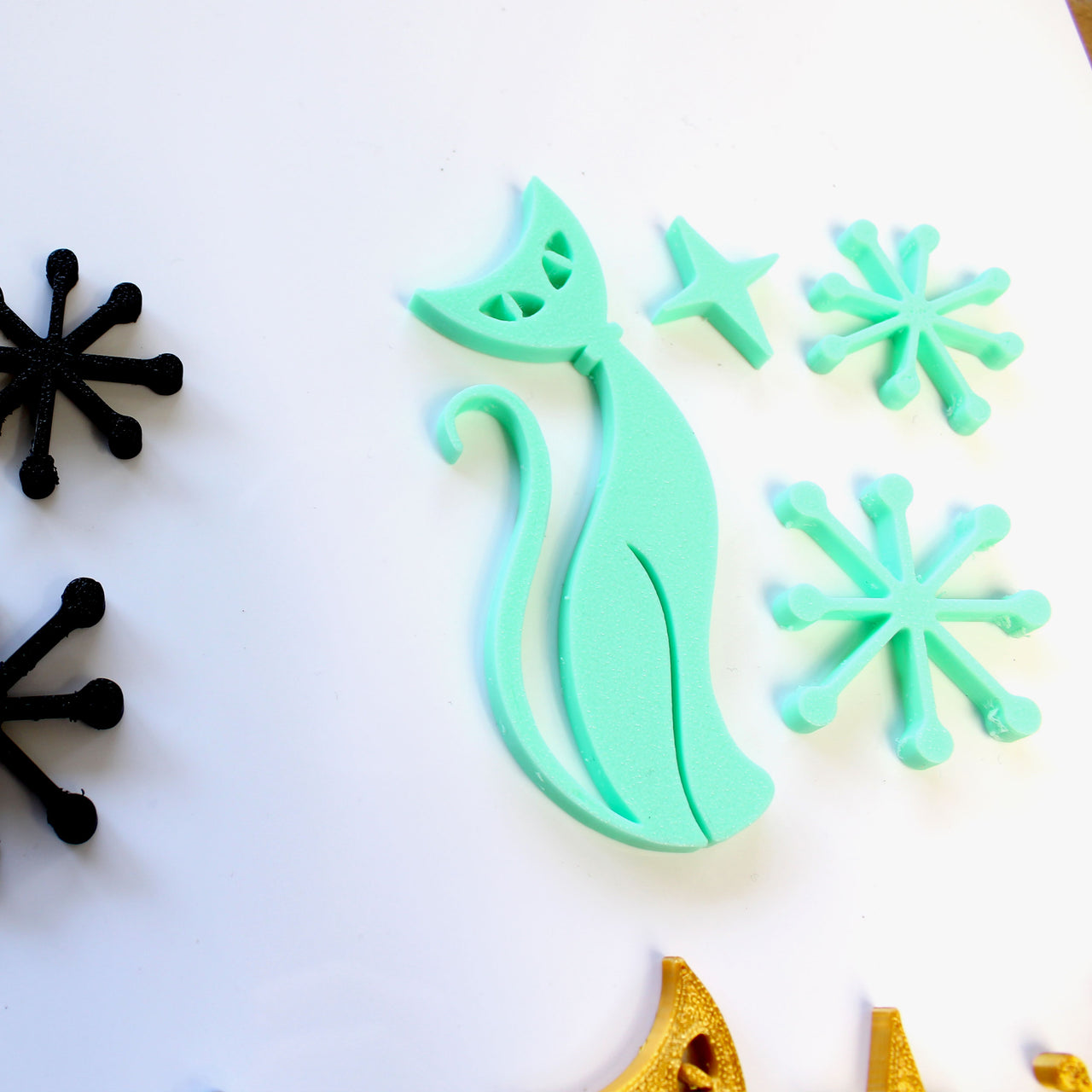 Midcentury Modern Vintage Style Atomic Cat Fridge Magnets