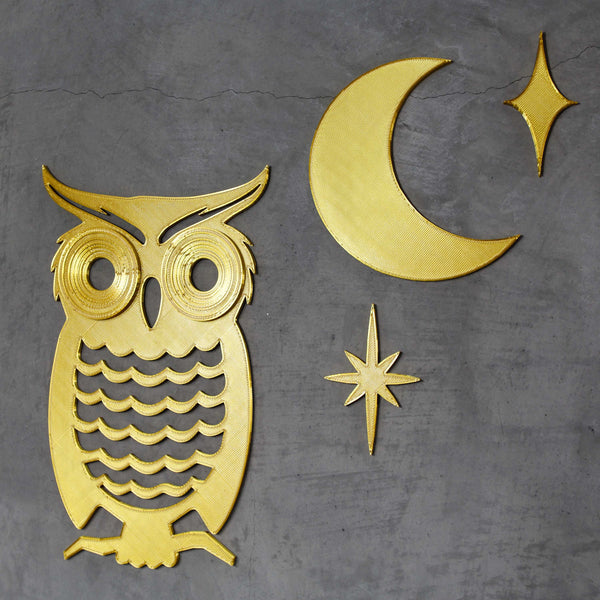 Midcentury Modern Owl Moon Stars Wall Decor