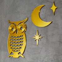 Midcentury Modern Owl Moon Stars Wall Decor